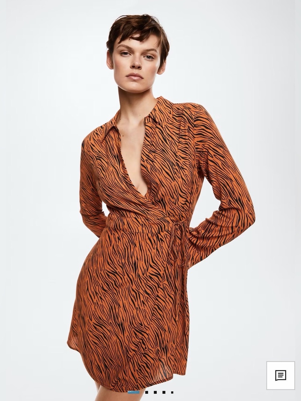 Mango Orange Animal Print Wrap Dress